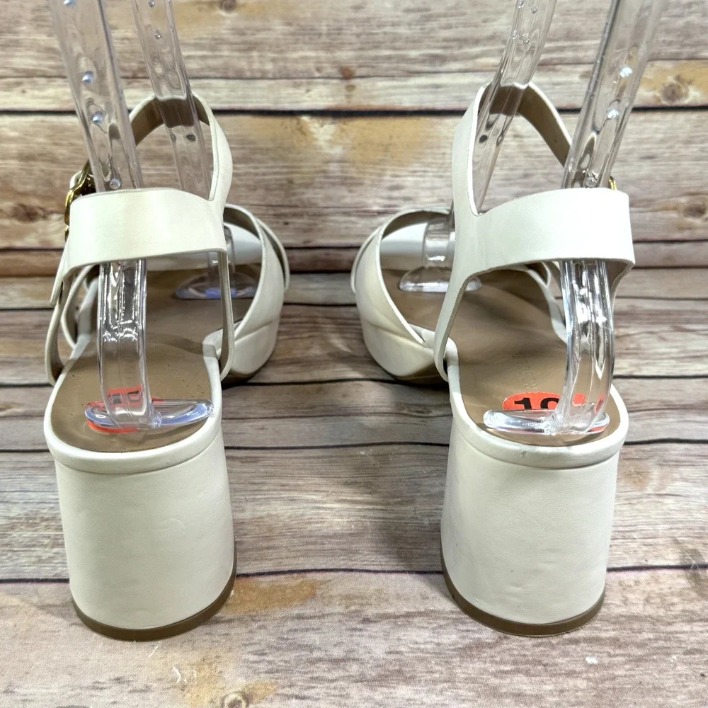 Aerosoles Womens New Creme Criss Cross Strap Chuky Heel Sandals 10